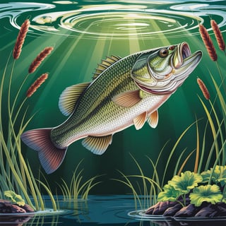 Largemouth Bass Seamless Pattern