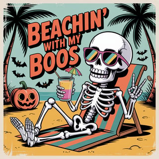 Retro Skeleton Beach Illustration