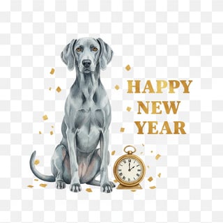 Watercolor Weimaraner New Year Art