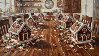 Impasto Oil Painting of Gingerbread Houses