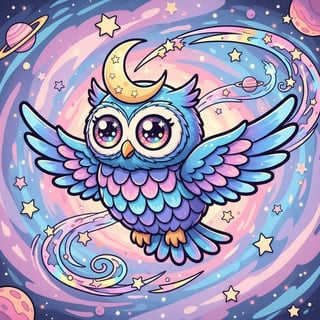 Kawaii Space Owl Pop Art