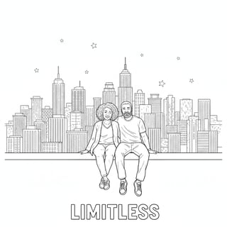 Black & White Rooftop Couple Illustration