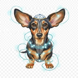 Watercolor Dachshund with Blue Fairy Lights