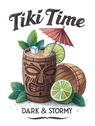 Hand-Drawn Watercolor Tiki Mug