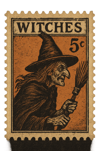 Vintage Witch Stamp Illustration