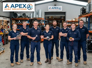 HVAC Staff Posing with Logo