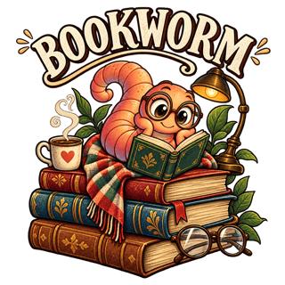 BOOKWORM Bespectacled Worm on Vintage Books