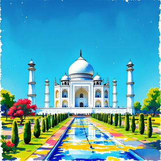 Ink and Watercolor Taj Mahal Poster