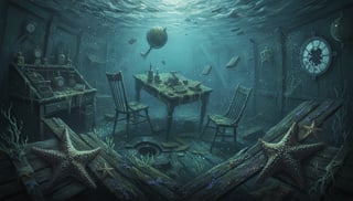 Underwater Captain's Cabin Oil Painting