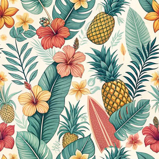 Tropical Cartoon Hibiscus Pattern