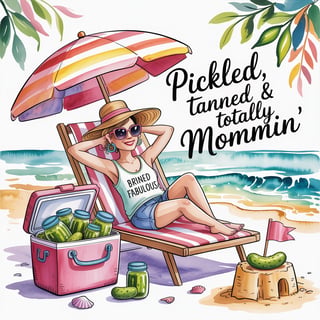 Watercolor Beach Mom Illustration