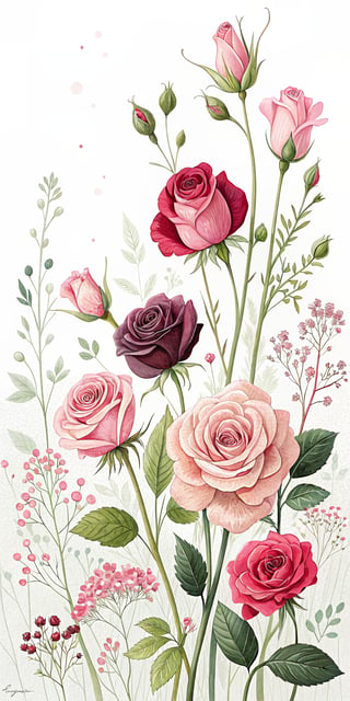 Vivid Small Roses Illustration