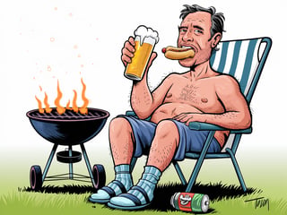 Cartoon Uncle at Backyard BBQ