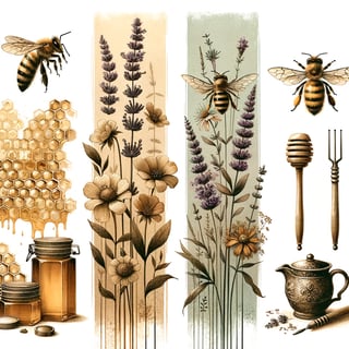 Vintage Bee Watercolor Collage