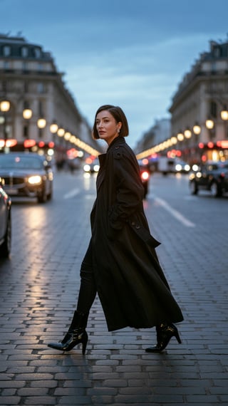 Elegant Woman on Champs-Élysées at Dusk