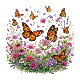 Vintage Monarch Butterfly Meadow