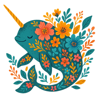 Boho Floral Narwhal Illustration