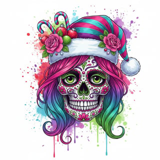 Day of the Dead Christmas Sugar Skull Art