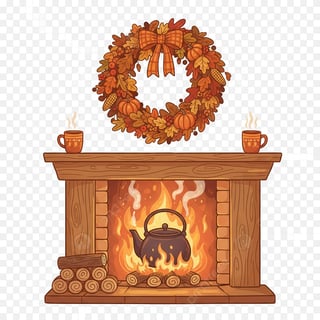Autumn Cottage Fireplace Illustration