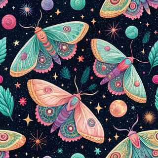 Brightly Colored Moths in Cosmic Night