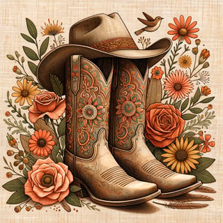 Boho Festival Cowboy Boots Illustration