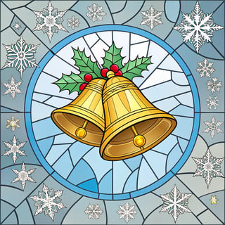 Winter Stained Glass Golden Bells