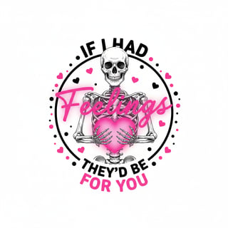 Skeleton Holding Hot Pink Heart Emblem