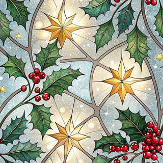 Winter Stained Glass Holly Design