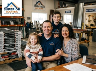 Family at Roofing Company Close-Up