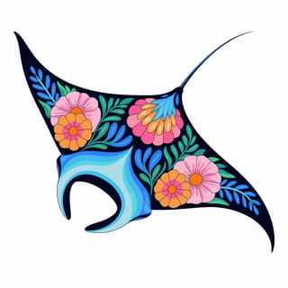Colorful Boho Floral Manta Ray Design