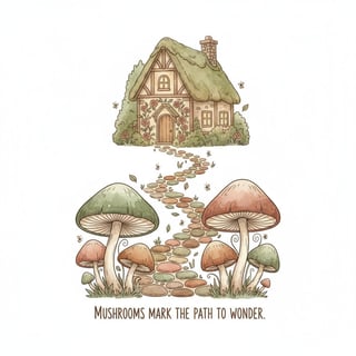 Cottagecore Mushroom Path Illustration