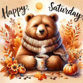 Cozy Fall Grizzly Bear Watercolor