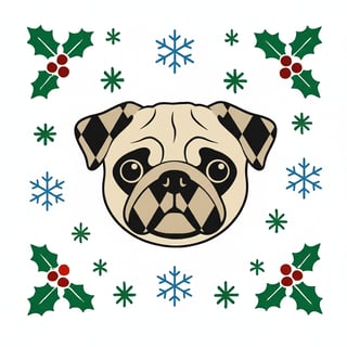 Festive Pug Head Illustration