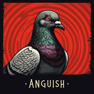 Dramatic Pigeon in Woodcut Style