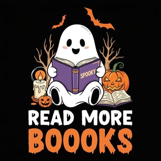 Cute Ghost Reading Halloween Book