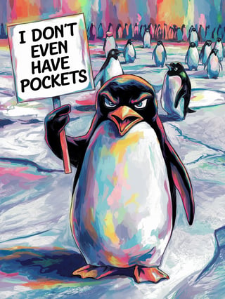Angry Penguin Protest in Watercolor
