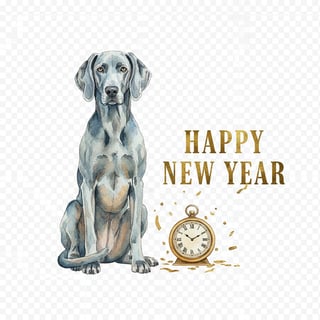 Watercolor Weimaraner New Year Art