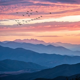 Pink Sunset Over Mountain Range