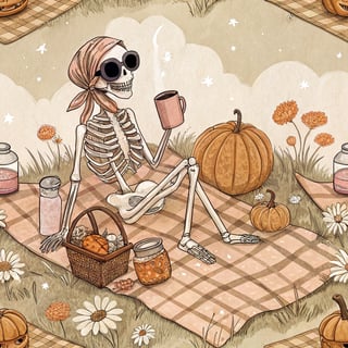 Chic Halloween Skeleton Picnic Scene