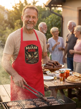 Balkan Dad Grilling in Backyard