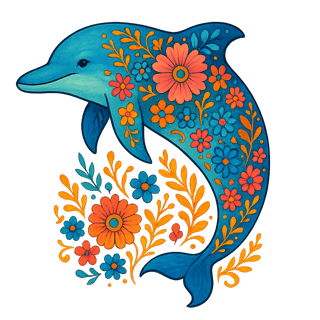 Boho Floral Dolphin Illustration