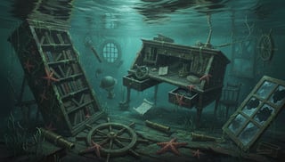 Underwater Captain's Cabin Oil Painting