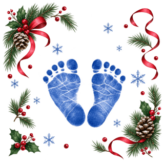 Blue Newborn Footprints Christmas Heart