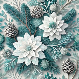 3D Winter Flowers with Pine Sprigs