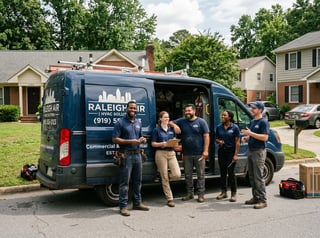 HVAC Crew with Branded Van in Raleigh