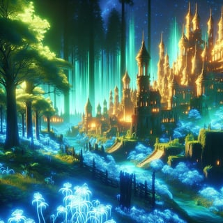 Ancient Elven City in Glowing Forest