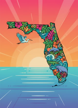 Florida Coastline Silhouette Art