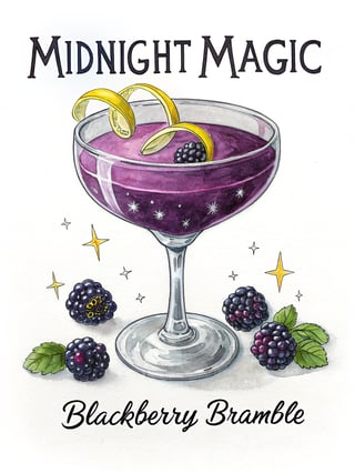 Midnight Magic Cocktail Illustration