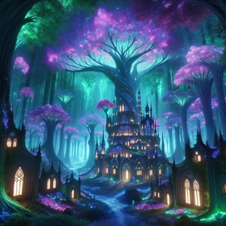 Ancient Elven City in Glowing Forest