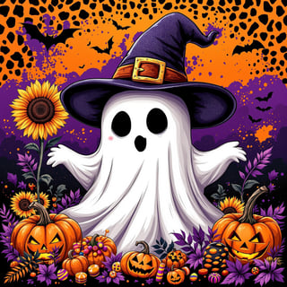 Spooky Ghost with Halloween Elements